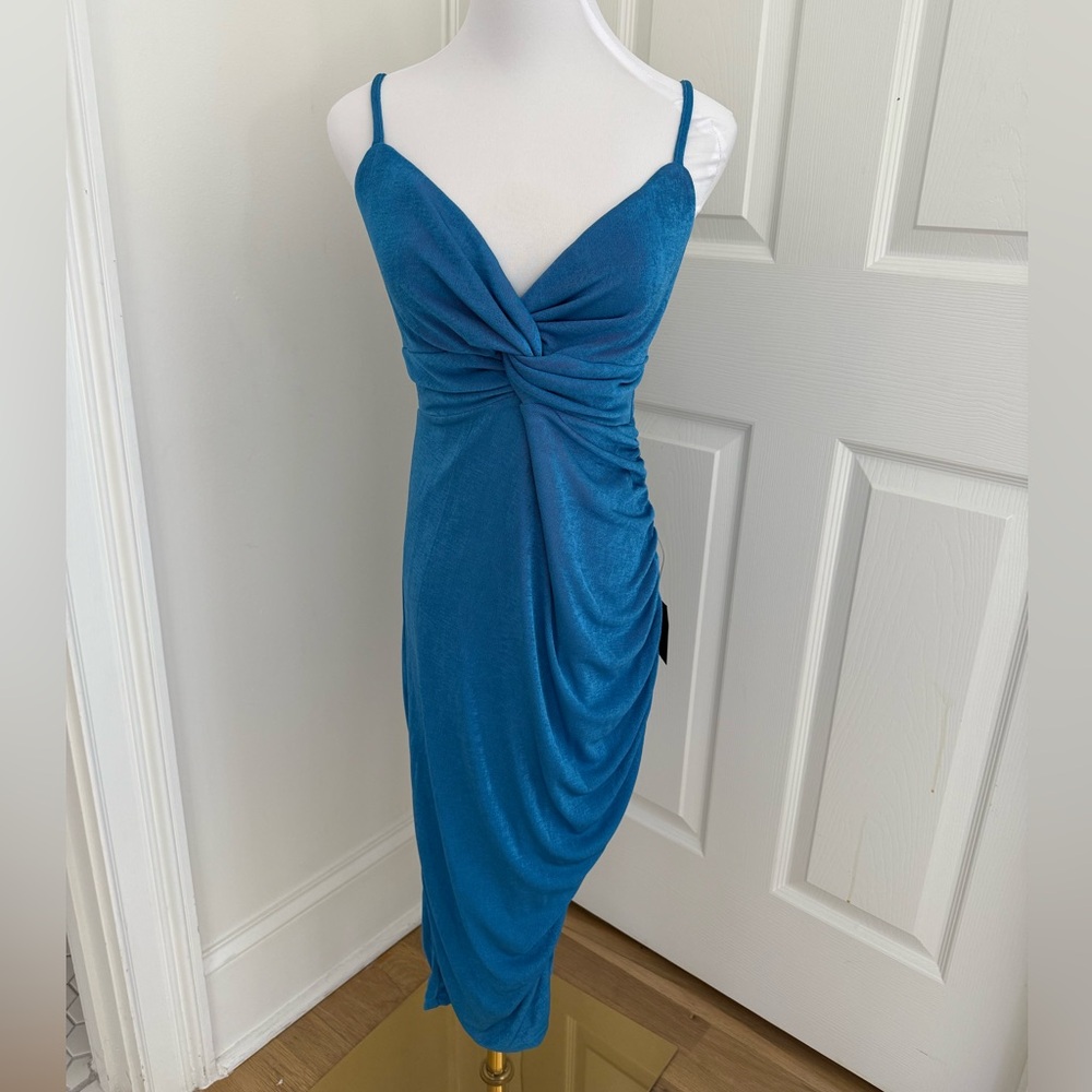 Lulu's Blue Draped Midi Dress